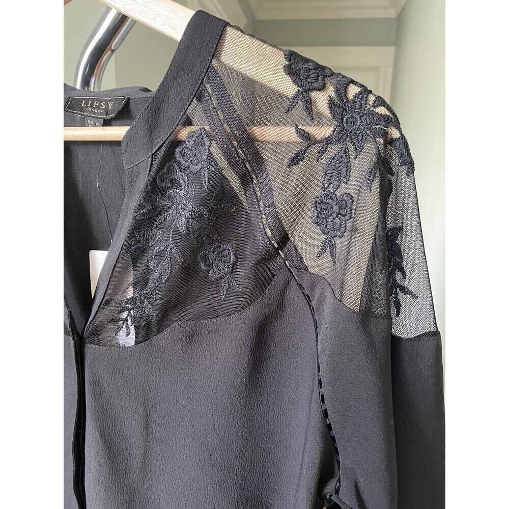 Lipsy Women's Sheer Yoke Blouse See Through Long Sleeve Shirt In Black Size 8 US - Picture 3 of 4